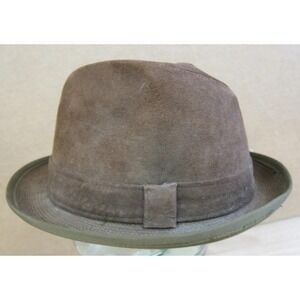RARE Vintage Sears Mens Brown Suede Leather Fedora Hat Dupont Quilon Size 7 1/8